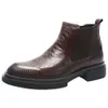 Tornozelo vintage casual couro genuíno preto marrom deslizamento em vestido pontudo masculino botas formais sapato masculino