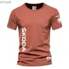 Herr t-shirts casual sports mens t-shirt topp skoda bil tryck lös överdimensionerad mode nya herr toppar sommar hip hop mens streetwear 240130