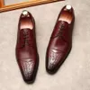 Men's Oxfords Genuine Leather Lace-up Formal Footwear Handmade Crocodile Print Cap Toe Wedding Party Dress Shoes for Men