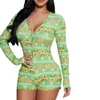 Tasarımcı Kadın Giyim Yeni Baskı Uzun Kollu Hırka Düğmesi Up Bodycon Summer Romper Bodysuit Kadınlar Mini Kısa Tulumlar Amp Torpers V-Neck 6K70