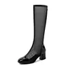 Boots Fashion Women's Knee High Zipper Sexy Lace Mesh Cool Summer Breathable Black White Long Shoes Plus Size