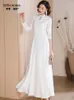 Casual Dresses Spring Autumn Women Jacquard Dress Office Lady Chinese Style White Long Ankle-Length Sleeve For Party Events