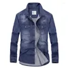 Men's Casual Shirts Oversized 4XL Spring Autumn Denim Shirt Cotton Solid Long Sleeve Polo Brand Cardigan Business