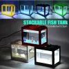 Tanks Seau éclairé réservoir de poisson bloc de construction superposé réservoir de poisson petit Micro paysage boîte à boules d'algues tortue fourmi boîte à poisson pour animaux de compagnie