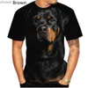 T-shirts pour hommes 2022 Nouveau design mignon chien de compagnie Rottweiler 3D T-shirt imprimé drôle élégant hommes et femmes décontracté manches courtes 240130