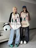 Женская футболка Американская модная индивидуальная ретро-футболка женская свободная реглан оверсайз High Street в стиле Харадзюку с короткими рукавами для пары топ летоH24130