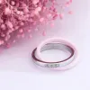 Necklace New Stainless Steel Ceramic Pink Round Zircon Ring For Women Girl Wedding Fashion Jewelry Engagement Promise Double Finger Rings