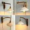 Vägglampa vintage fast trä vikande led sovrum säng kinesisk klassisk rörlig vipparm