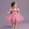 Mädchenkleider 2024 Neue Pailletten Big Bow Baby Girl Kleid 1. Geburtstagsfeier Hochzeitskleid für Mädchen Prinzessin Abend formelle Gala -Kleid Kid Kleidung D240425