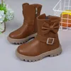 Boots 2024 Girls Bow Kids Fashion Buckle Cool Solid Color Toddler Shoes Children Casual Versatile Spring Simple