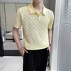 Mens Slim Fit V-hals Hollow Sticked Polo Shirt With Lapel Mens Short Sleeved Golf Shirt T-shirt för män Camiseta Masculina 240130