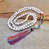 Pingente colares arco-íris pedras naturais chakra em forma de coração om charme borla colar feminino 108 mala rosário atado jóias2374