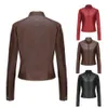 新しいヨーロッパとアメリカのオートバイレザージャケット、春と秋の女性の革のジャケット、女性用の短いスリムフィットの革のジャケットジャケット