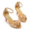 Sandals Fish Mouth High Heel With Shallow Flat Button Strap Large Round Head Crystal Rhinestone Slim Sandal