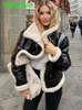 T moda kvinnor mode tjock varm faux läder skjuvjacka kappa vintage långärmad klaffficka kvinnlig ytterkläder chic toppar 240124
