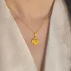 Necklace Pure Yellow Gold Rose Pendant for Women Fine Jewelry Gifts Real 24k 999 Yellow Gold Color O Link Chain Jewelry Gifts