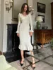 Temel Sıradan Elbiseler Daenerys Res Res: Yaz Moda Kadın Yüksek Bel Uzun Elbise Zarif Uzun Kollu Retro Fırlatılmış Örme Versidos 2024 J240130