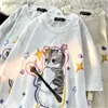 メンズTシャツ面白い猫プリントTシャツハラジュクTシャツニュートラルストリートウェア日本語漢字ティーチーズかわいいトップカジュアルショートスリーブTシャツQ240130