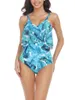 Damen-Bademode 2024, Bikini-Overall-Set, kurzärmelig, schulterfrei, Blumen-/Blattdruck, Sommer, Pool, Strand