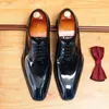 Chaussures habillées British Oxford Hommes Cuir Business Fait à la main Bright Face Mariage Cowhide Pointu