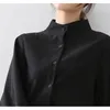 Big Lantern Sleeve Blouse Women Autumn Winter Single Breasted Stand Collar Shirts Office Work Blouse Solid Vintage Blouse Shirts 240125