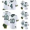 Herrgrön''bay''packers'love Brett Favre A.J. Dillon White 2023 F.U.S.E. Home Patch ånga Untouchable Limited Stitched Jersey