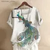 Women's T-Shirt Womens T-shirt New Fashion Summer Peacock 3DPrint Round Neck Short Sleeve T-Shirt Casual Loose White Color Blouse Top Plus Size 240130