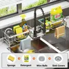 Armazenamento de cozinha auto-drenagem rack de pano de aço inoxidável pia doméstica drenagem cesta multifuncional esponja detergente organizador