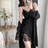 Vêtements de nuit pour femmes dentelle femme 2 pièces robe costume été rayonne soyeuse peignoir robe de nuit kimono femmes vêtements de détente