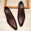 Fashion Dress Leather Snake Skin Prints Classic Style Bury Coffee Black Lace Up Pointed Men Oxford Formal Shoes