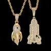 Nieuwe Mode Gepersonaliseerde Jongens Vergulde Heren Bling Raket Schip Hanger Ketting Kettingen Hip Hop Iced Out Rock Rapper Sieraden gift241R