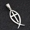 LOT 12 pcs fashion cross Stainless steel jesus fish pendants necklaces Jewelry ST03-11337G