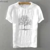 Men's T-Shirts Designer Embroidery Black T Shirts Men Linen Round Neck Embroidered Flax Short Sleeve Casual T-Shirt For Men Tops Camiseta 240130