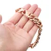 Xmas Gift Fashion 12 15MM Stainless Steel Rose Gold Color Cuban Curb Chain Mens Womens Bracelet Bangle Jewelry 7 -11 Ha266W