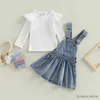 Vestidos de niña Moda Niños Niñas Ropa de otoño Conjunto de manga larga Camiseta acanalada Tops Denim A-Line Suspender Vestido 2pcs Traje de niñas