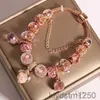 2022 New Charm Bracelet Rose Gold Five Petals Flower Pendant Pink Murano Glass European Beads Heart Bangle Fits Bracelets Necklace O2pn