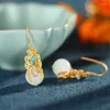 Dingle örhängen naturlig hetisk jade vita runda pärlor öron krok s925 sterling silver etnisk stil kinesisk forntida super fairy court
