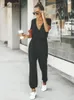 Fröken Petal Vneck Short Sleeve Jumpsuit för Woman Casual Long Jogger Pants PlaySuit Summer Overalls Bodysuits Rompers 24030