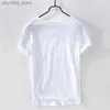 Men's T-Shirts 100% Cotton Retro Raw Edge Color T-shirt for Men -LightweightBreathableSlim-fit Solid Color V-neck Casual Color Tee -Basic Top Q240130