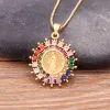 New Fashion Rainbow Zircon Virgin Mary 14k Yellow Gold Pendant Church Christian Prayer Jesus Religion Necklace For Women Jewelry Gift