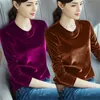 Spring Long Sleeve Loose Early Autumn T-shirt Women Gold Velvet Short Paragraph Bottoming Shirt New Fashion Top