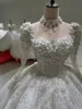 Sparkle Glitter Suknie ślubne Suknie D cekinowa szata Mariage ręcznie robione koraliki tiulowe spódnica długie rękawy koronkowe sukienka ślubna vestido de noiva