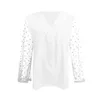 Damenblusen Damen Dot Mesh Langarmshirts 2024 Frühling Bürodame Elegant Lässige Bluse Sexy V-Ausschnitt Weißes Hemd Gespleißte Tops