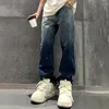 Herr jeans amerikansk stil gradient y2k män tungt tvättat bläck sprayade baggy denim casual streetwear man