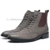 Mode hommes en cuir véritable noir gris à lacets bout pointu Wingtip Brogue mâle chaussures habillées bottes de bureau de mariage pour hommes