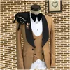 Men's Suits Luxury Men 3 Pieces Black Shawl Lapel Tuxedos Jacket Pant Vest Wedding Groom Party Terno Masculino Traje Hombre Blazer