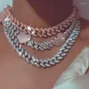 Цепочки шириной 12 мм с розовым сердцем Iced Out Bling 5A Цирконий Cz Колье Ожерелье Женский подарок подруге Кубинская звеньевая цепочка JewelryCha3421