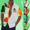 Mäns casual skjortor St. Patricks Day Irish Dwarf Clover Print Top Lapel Button Blauses Summer Hawaiian Shirt Daily Wear