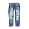 Damesjeans St. Patrick's Day Print Gescheurde Casual Denim Broek Grafisch Groen Carnaval Festival