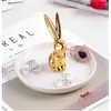 Decorative Figurines European Style Dressing Table Golden Animal Horse Rabbit Ceramic Jewelry Storage Tray Box